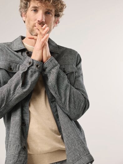 Leinen Hemdjacke Karo Schwarz