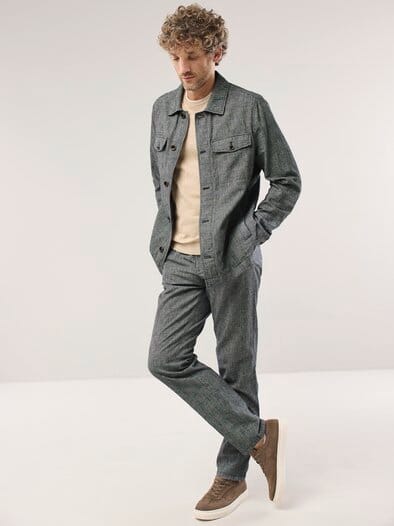 Leinen Hemdjacke Karo Schwarz