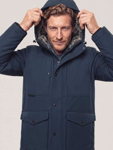 Warme Langjacke mit Kunstfell Marine