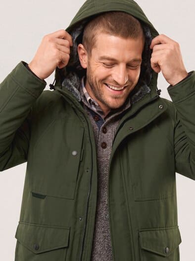 Warme Langjacke mit Kunstfell Oliv