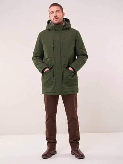 Warme Langjacke mit Kunstfell Oliv