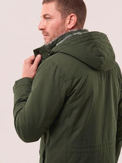 Warme Langjacke mit Kunstfell Oliv