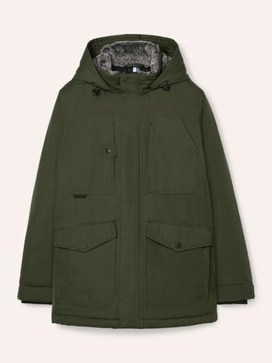 Warme Langjacke mit Kunstfell Oliv