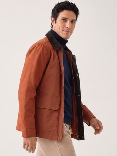 Jacke aus Baumwollmix m. Cordkragen Rotbraun