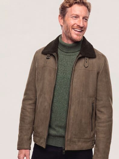 Lederblouson mit Kunstfell Taupe