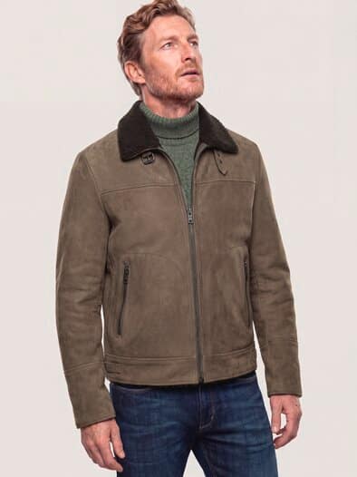 Lederblouson mit Kunstfell Taupe