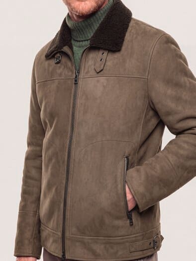Lederblouson mit Kunstfell Taupe