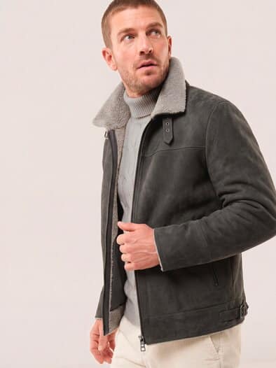 Lederblouson mit Kunstfell Anhtrazit