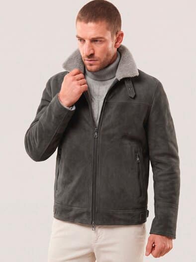 Lederblouson mit Kunstfell Anhtrazit