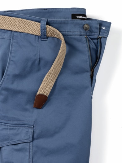 Extraglatt Gürtel Cargo-Bermudas Mittelblau