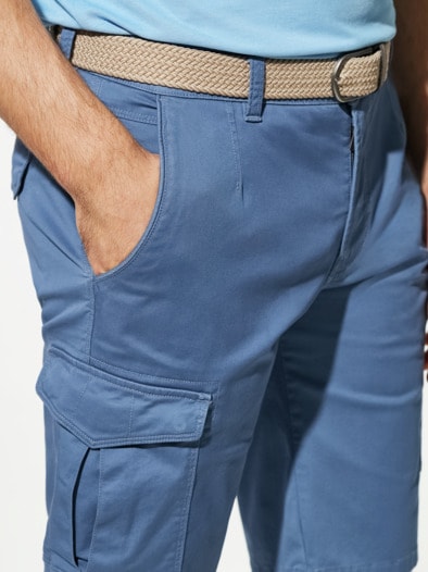 Extraglatt Gürtel Cargo-Bermudas Mittelblau