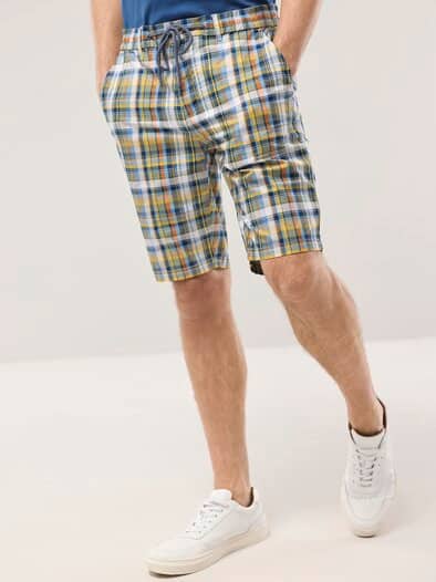 Urlaubs-Bermudas Baumwollstretch Blau kariert