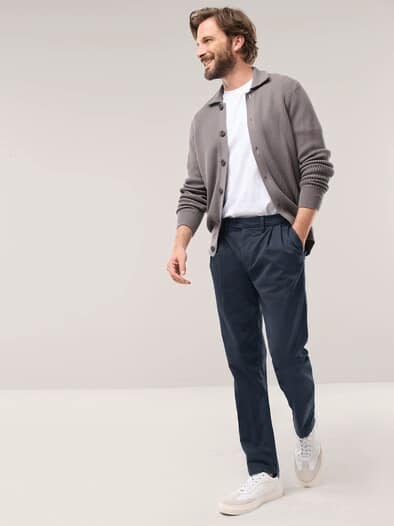 Feintwill Bundfalten-Chino Marine