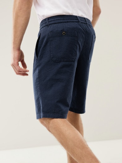 Seersucker Bermudas Marine gestreif