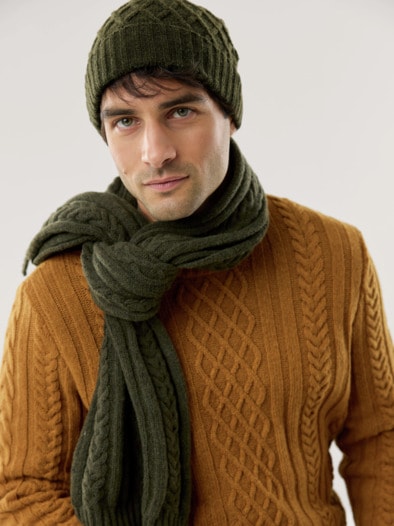 Aran-Mütze Oliv