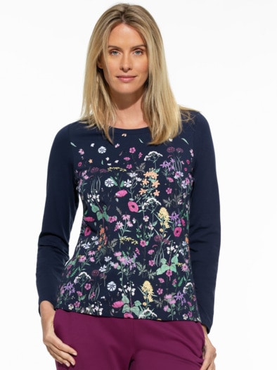 Baumwollshirt Blumenwiese Marine