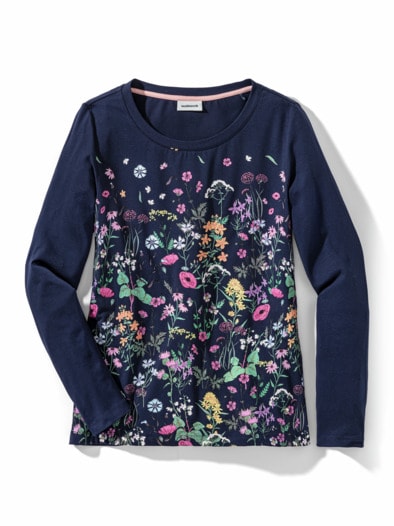 Baumwollshirt Blumenwiese Marine