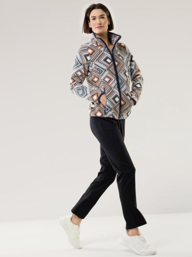 Freizeitjacke Teddy-Fleece Raute Schwarz/Beige