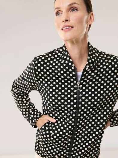 Baumwollstretch Blouson Tupfen Schwarz