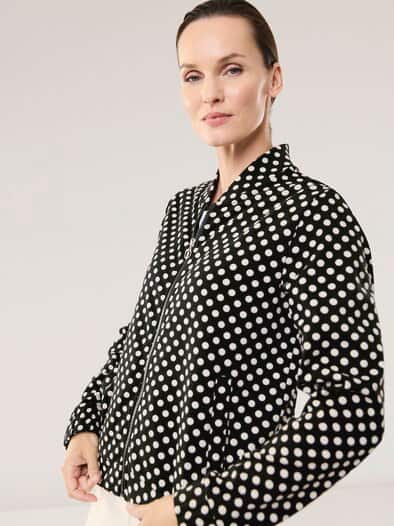 Baumwollstretch Blouson Tupfen Schwarz