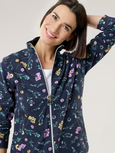 Baumwollstretch Jacke Gartenblume Blau