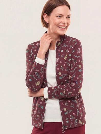 Baumwollstretch Jacke Blume Merlot