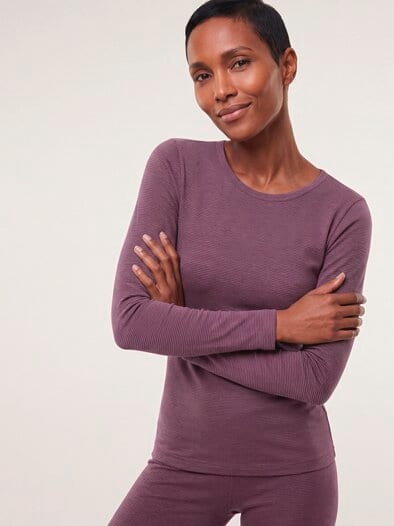 Thermo-Langarmshirt Bordeaux gestreift