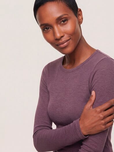Thermo-Langarmshirt Bordeaux gestreift