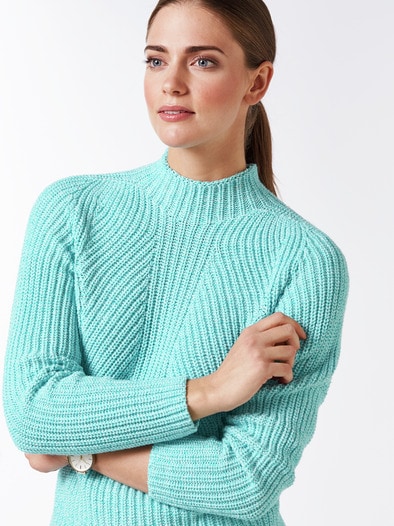 Patentpullover Nahtlos Aqua/Weiß