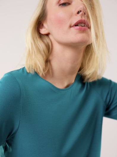 Viskose-Shirt Langarm Petrol