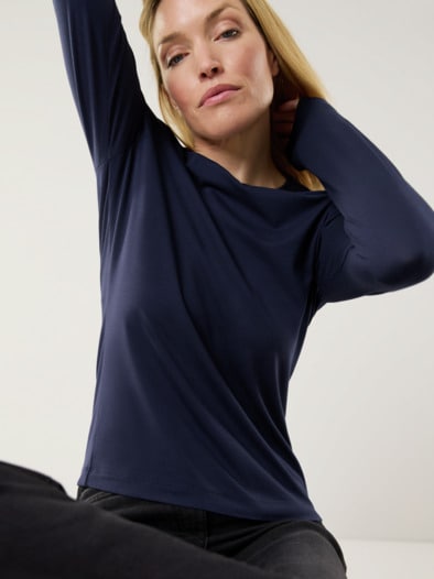 Viskose-Shirt Langarm Marine