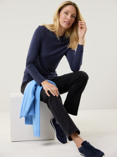 Viskose-Shirt Langarm Marine