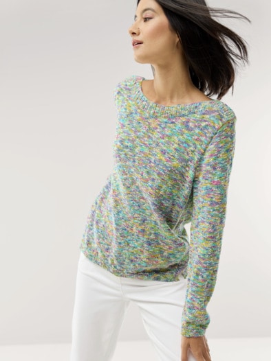 Multicolor Flammengarn Pullover Königsblau Multicolor