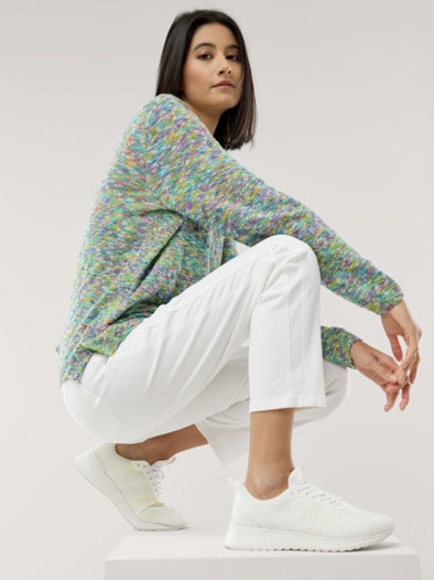 Multicolor Flammengarn Pullover Königsblau Multicolor