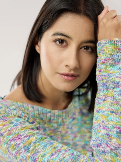 Multicolor Flammengarn Pullover Königsblau Multicolor