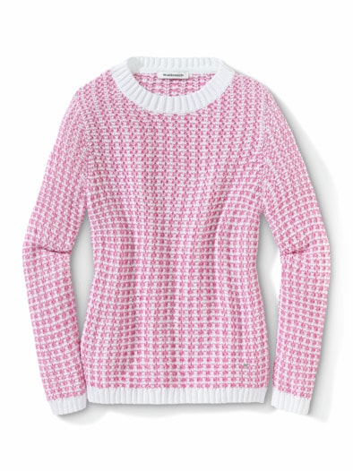 Bändchen Pullover Bicolor Fuchsia/Weiß