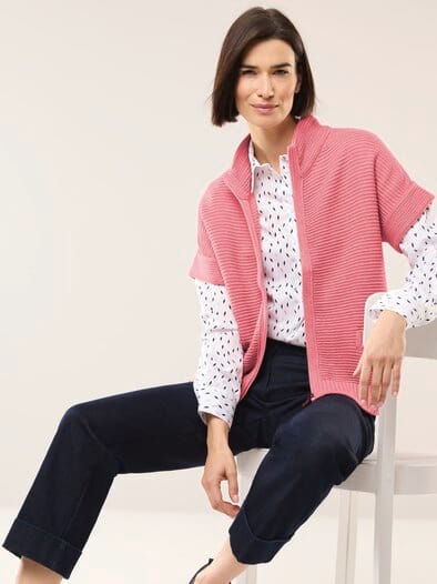 Baumwoll-Zip-Strickweste Rosenholz