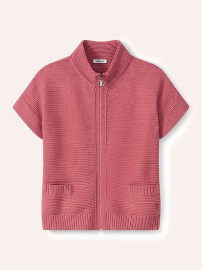 Baumwoll-Zip-Strickweste Rosenholz