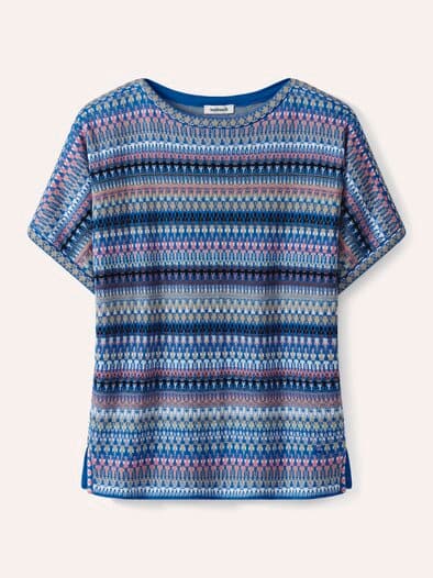 Kimono Pullover Baumwolljacquard Multicolor Königsblau