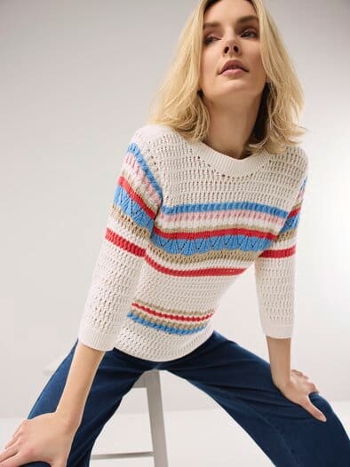 Pullover im Häkel-Look Multicolor Offwhite