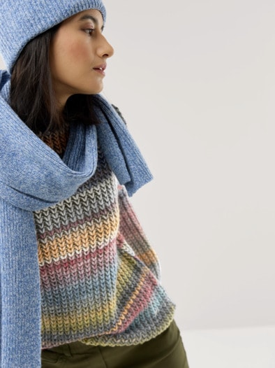 Grobstrick-Pullover Farbverlauf Oliv/Siena