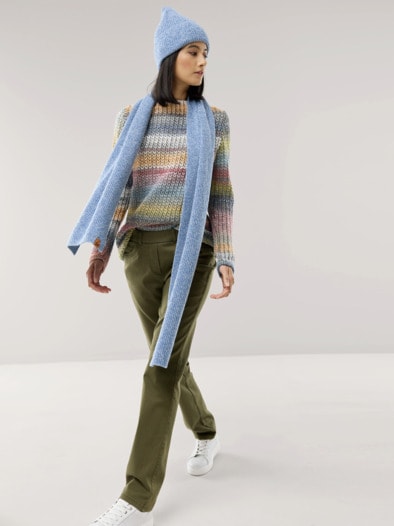 Grobstrick-Pullover Farbverlauf Oliv/Siena