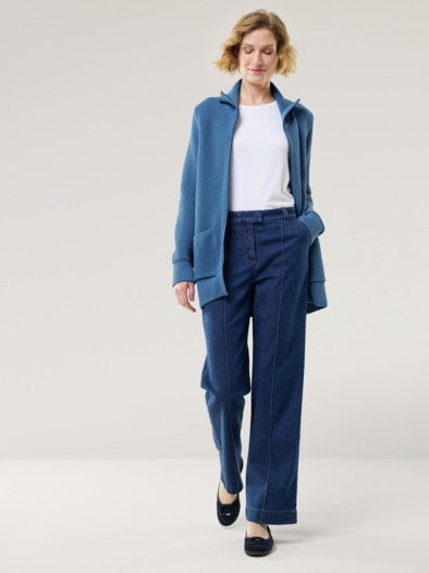Zip-Longstrickjacke Königsblau