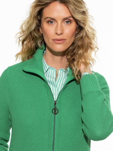 Zip-Longstrickjacke Kleegrün