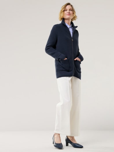 Zip-Longstrickjacke Marine