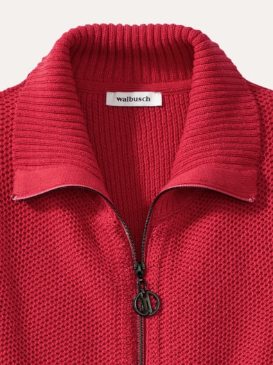 Zip-Longstrickjacke Kirschrot