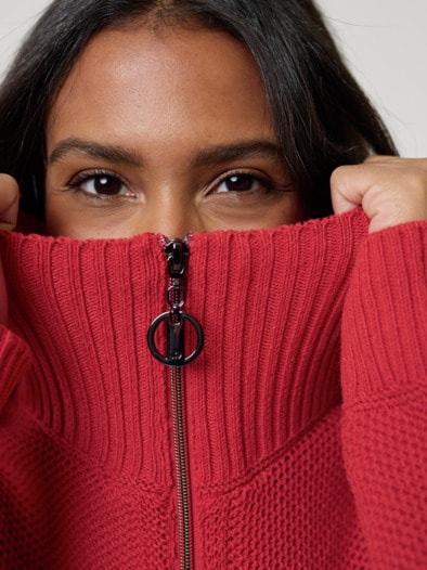 Zip-Longstrickjacke Kirschrot