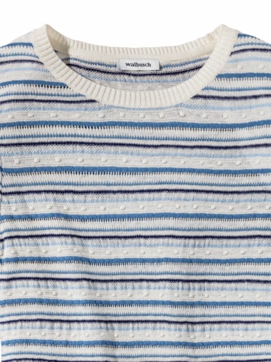 Leinenmix-Pullover Sommerbrise Offwhite/Marine