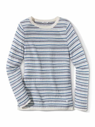 Leinenmix-Pullover Sommerbrise Offwhite/Marine