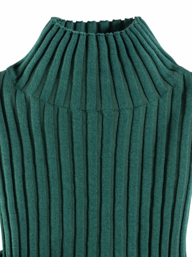 Stehbund-Pullover Diagonalrippe Smaragd